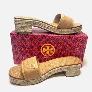 Tory Burch Quilted Fleming Blond Espadrille Sandal/Slide Block Heel size 10.5